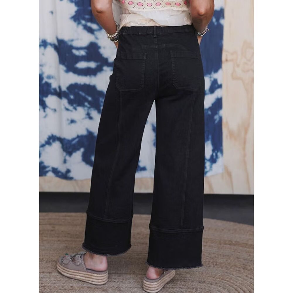 Wide Leg High Waisted Baggy Stretchy Drawstring Denim Pants, Size 10, 3G-207B005 - Picture 2 of 3